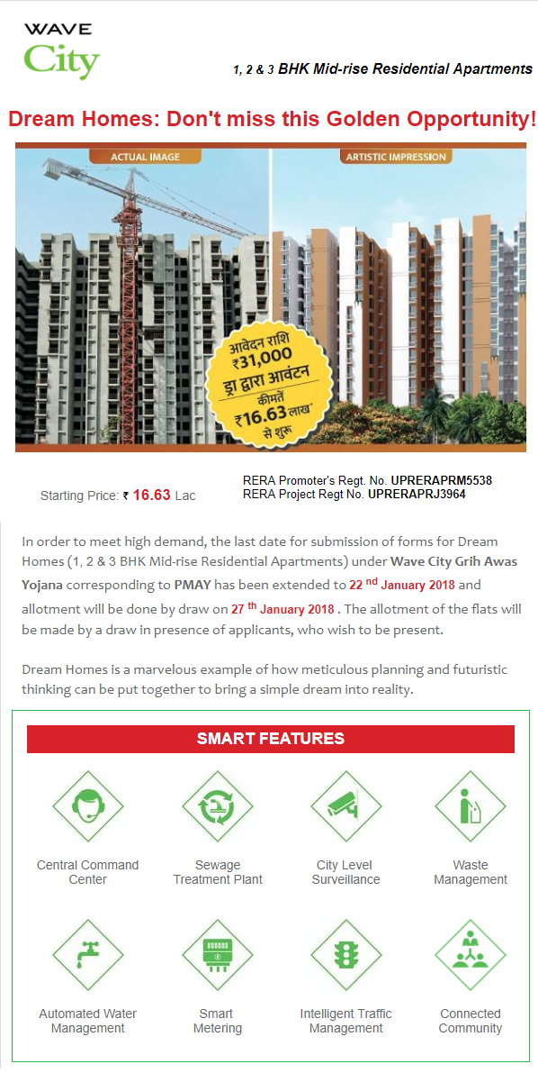 Don't miss this Golden Opportunity at Wave City Dream Homes in Ghaziabad Update